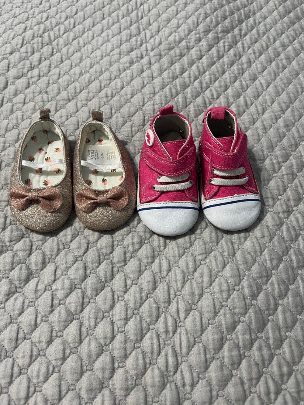Carter's Girls Pink Canvas Sneakers & Gold Glitter Bow Flats Set